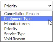 Equipment type selector